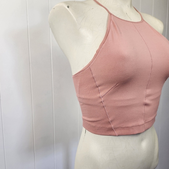 Nike Yoga Statement Clean Crop Top Tank High Neck Cropped Pink Activewear Gym - Picture 6 of 11